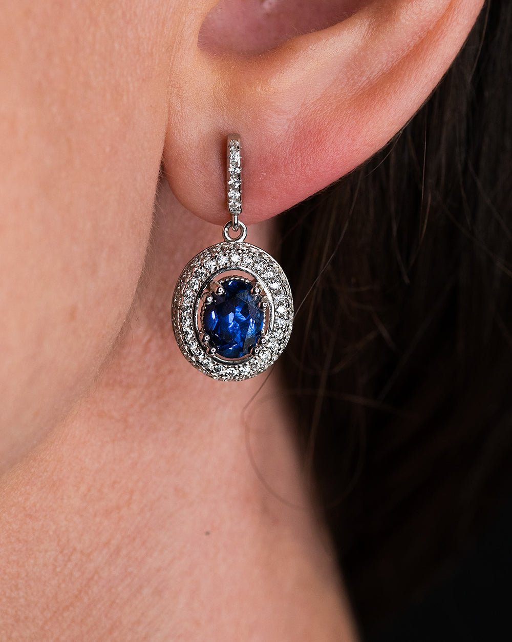 Brigida Halo Drop Earrings | Sapphire - Godfrey Allure Jewelry | Crafted in Refined Silver and Allyure Stones™ Designed for Modern Muses