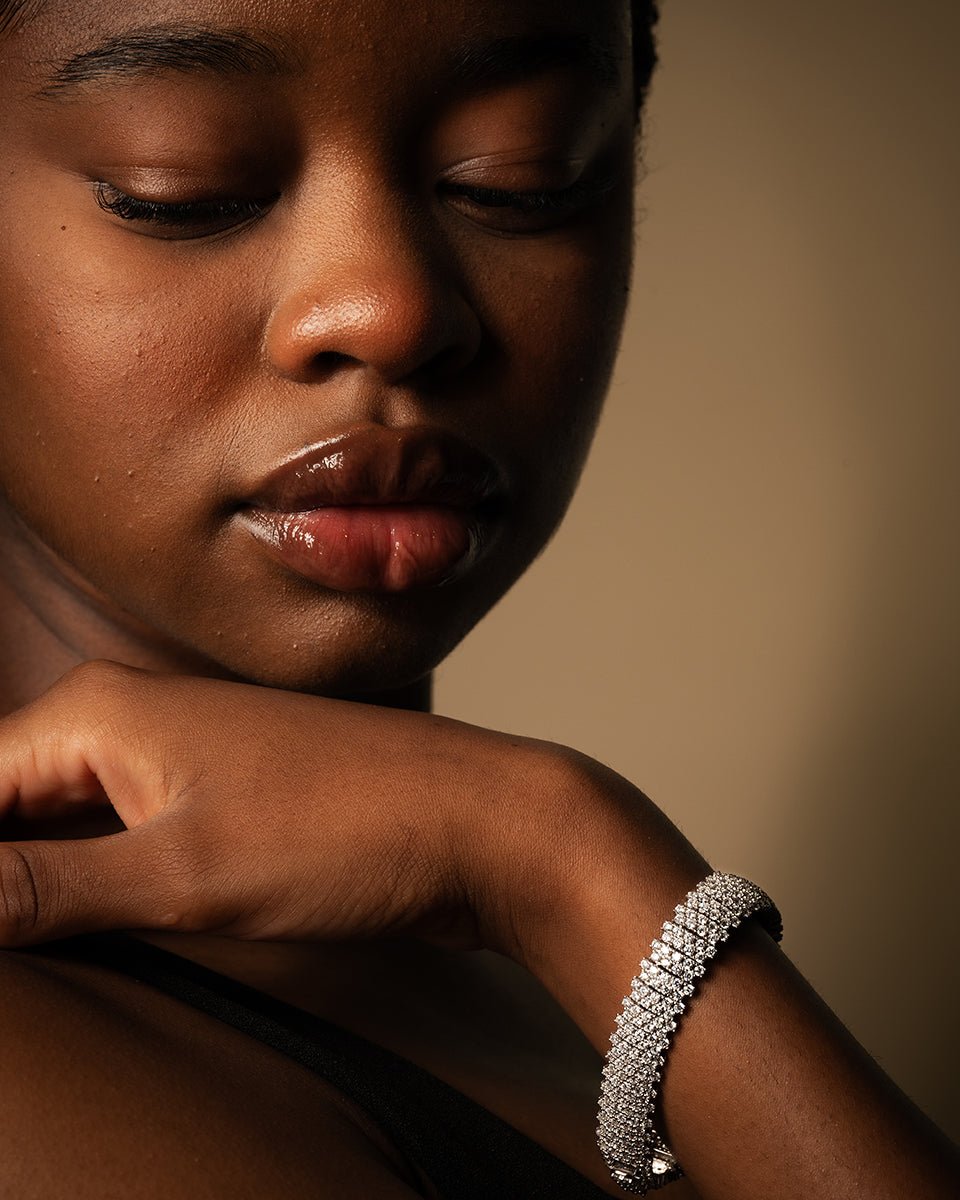 de Mille Wide-Link Sterling Silver Bracelet with Bezel-Set CZ – Godfrey Allure Jewelry