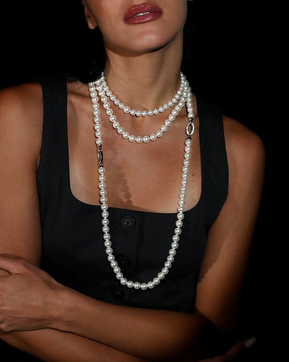 Esther Pearl Necklace — Classic Strand - Godfrey Allure | Old Hollywood Sterling Silver Jewelry & Rivière Necklaces