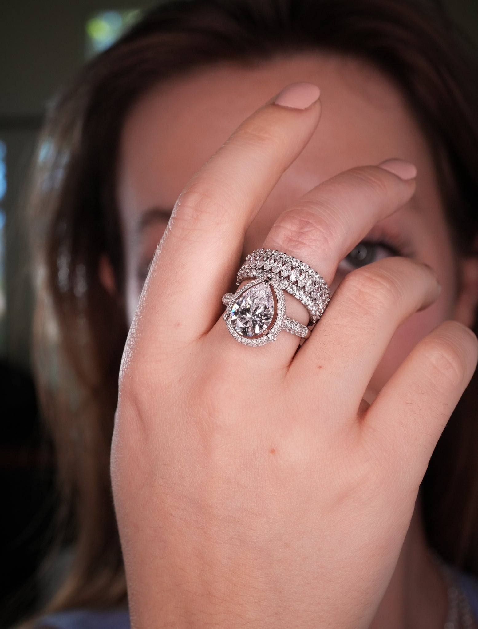 Kelly Pear-Cut Sterling Silver Ring with CZ Stones – Godfrey Allure Jewelry