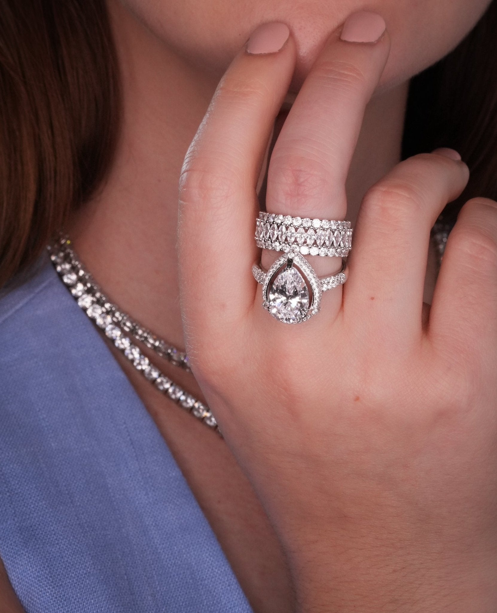 Kelly Pear-Cut Sterling Silver Ring with CZ Stones – Godfrey Allure Jewelry