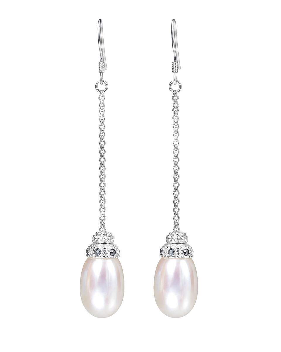 Lupino Drop Earrings — Freshwater Pearl - Godfrey Allure | Old Hollywood Sterling Silver Jewelry & Rivière Necklaces