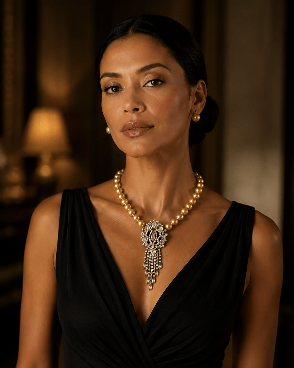 Mireille Champagne Necklace - Golden Champagne Hue - Godfrey Allure | Old Hollywood Sterling Silver Jewelry & Rivière Necklaces