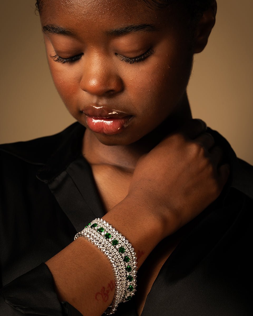 Taylor Sterling Silver Tennis Bracelet with Clear and Emerald Cubic Zirconia – Godfrey Allure Jewelry