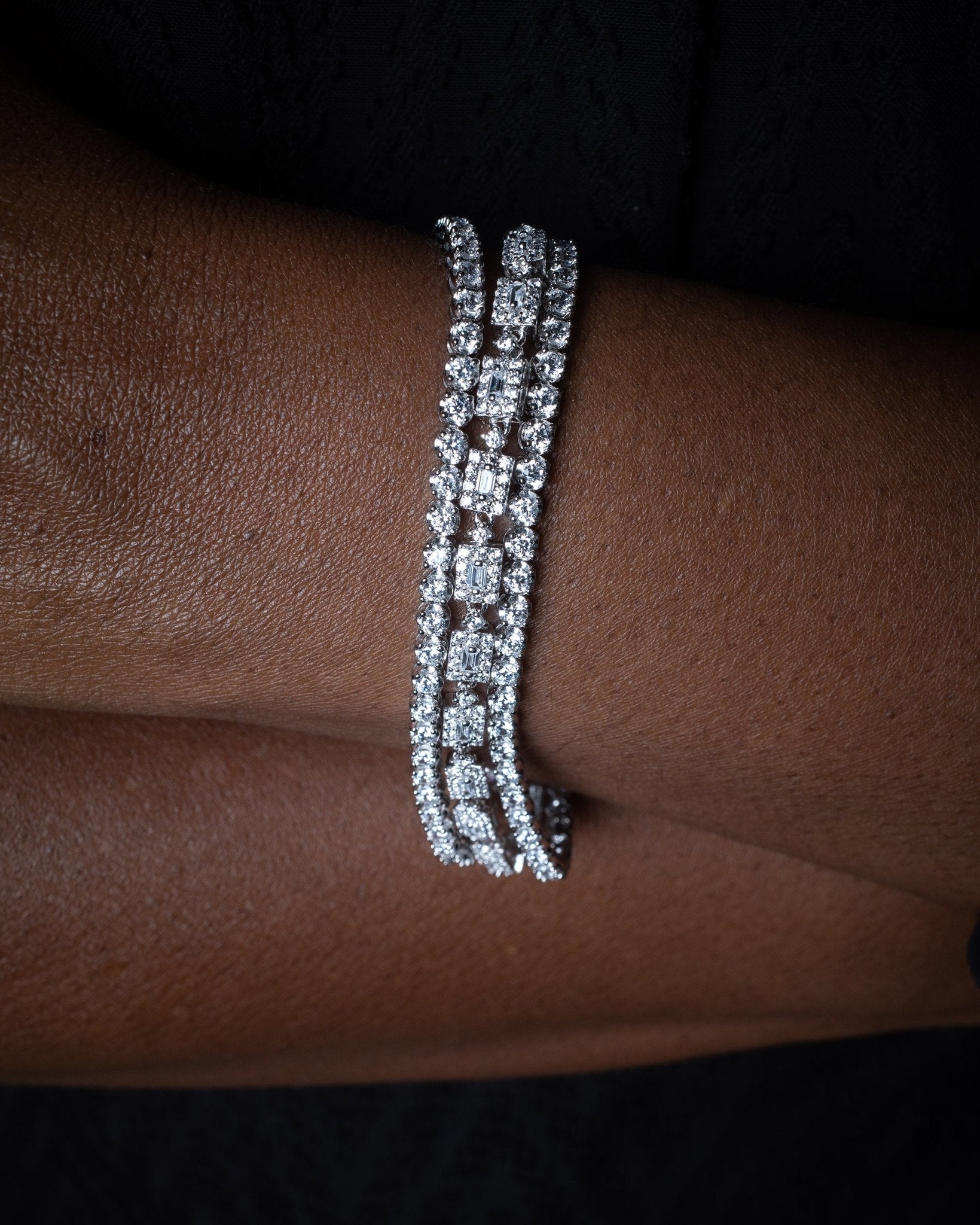 Angelica Bracelet featuring baguette-cut simulated diamonds set in polished sterling silver