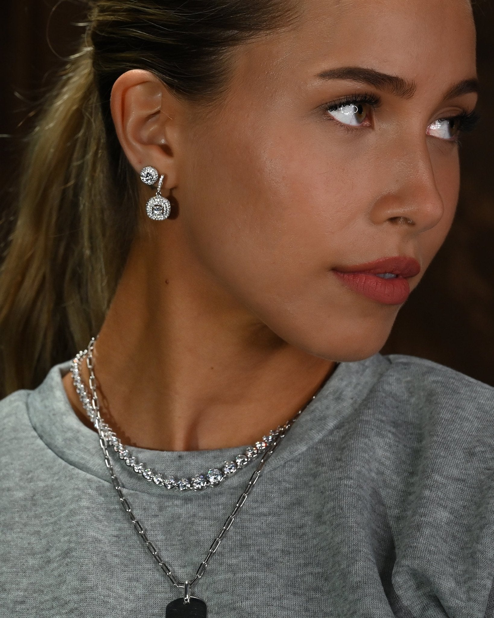 Clara, Cushion Cut Simulated Diamond Drop Earrings in Sterling Silver