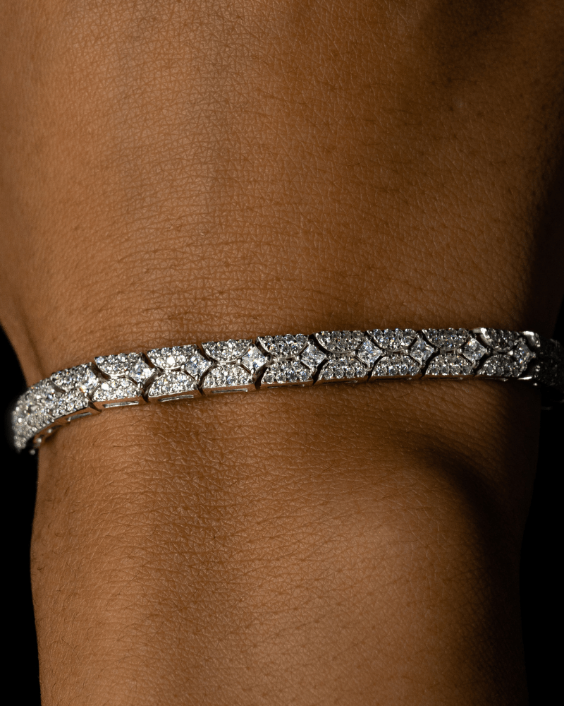 Dria Bracelet featuring chevron design with simulated pavé diamonds in sterling silver, 7-inch length, secure clasp