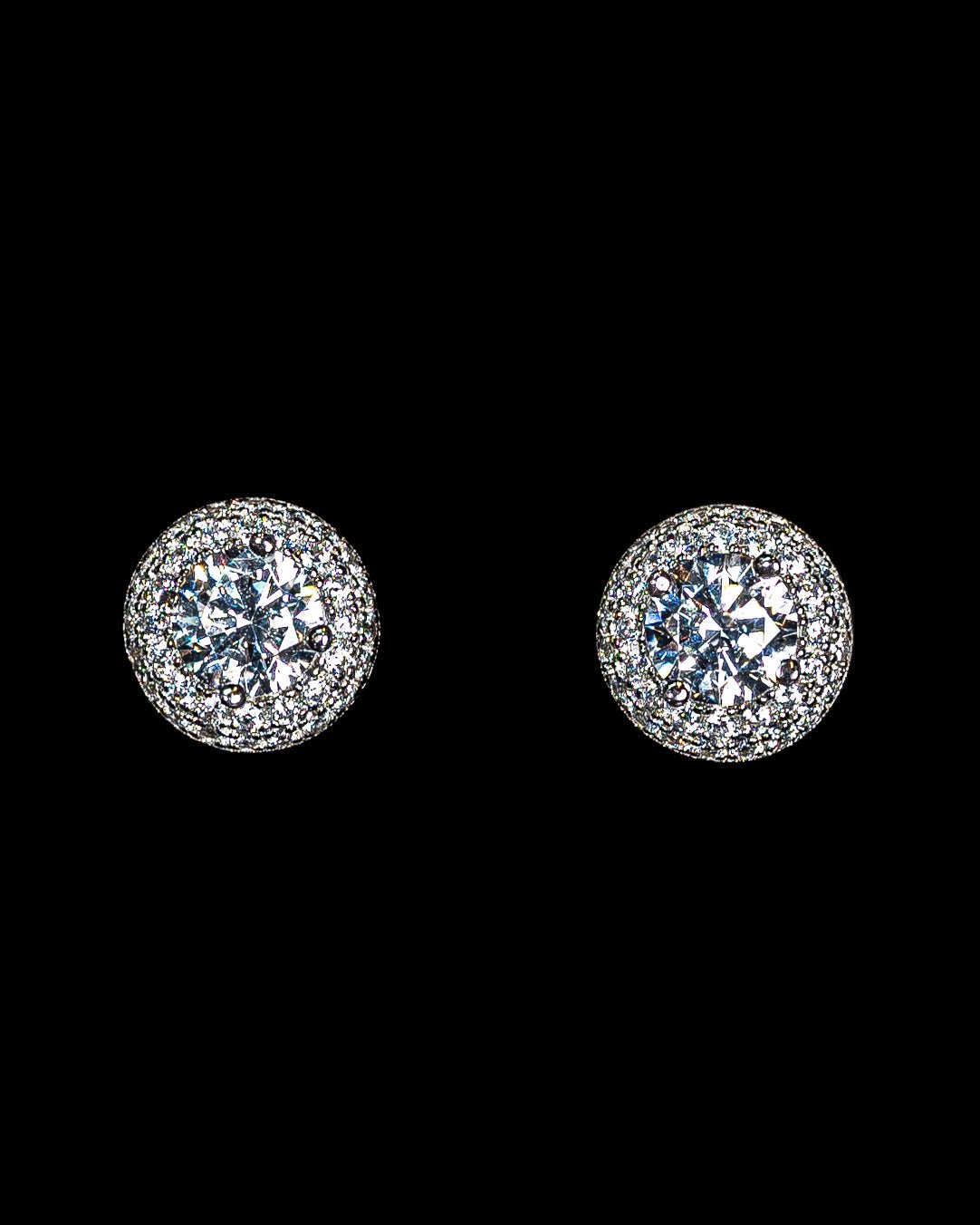 Georgie, Sterling Silver Halo Stud Earrings with Bright Simulated Diamond Center and Pavé Accents