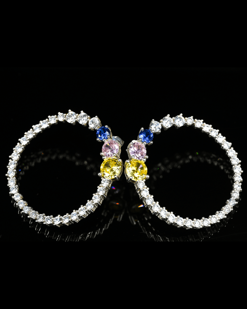 L’Amour earrings with colorful bezel-set simulated diamonds and clear accents in sterling silver, vintage-inspired design