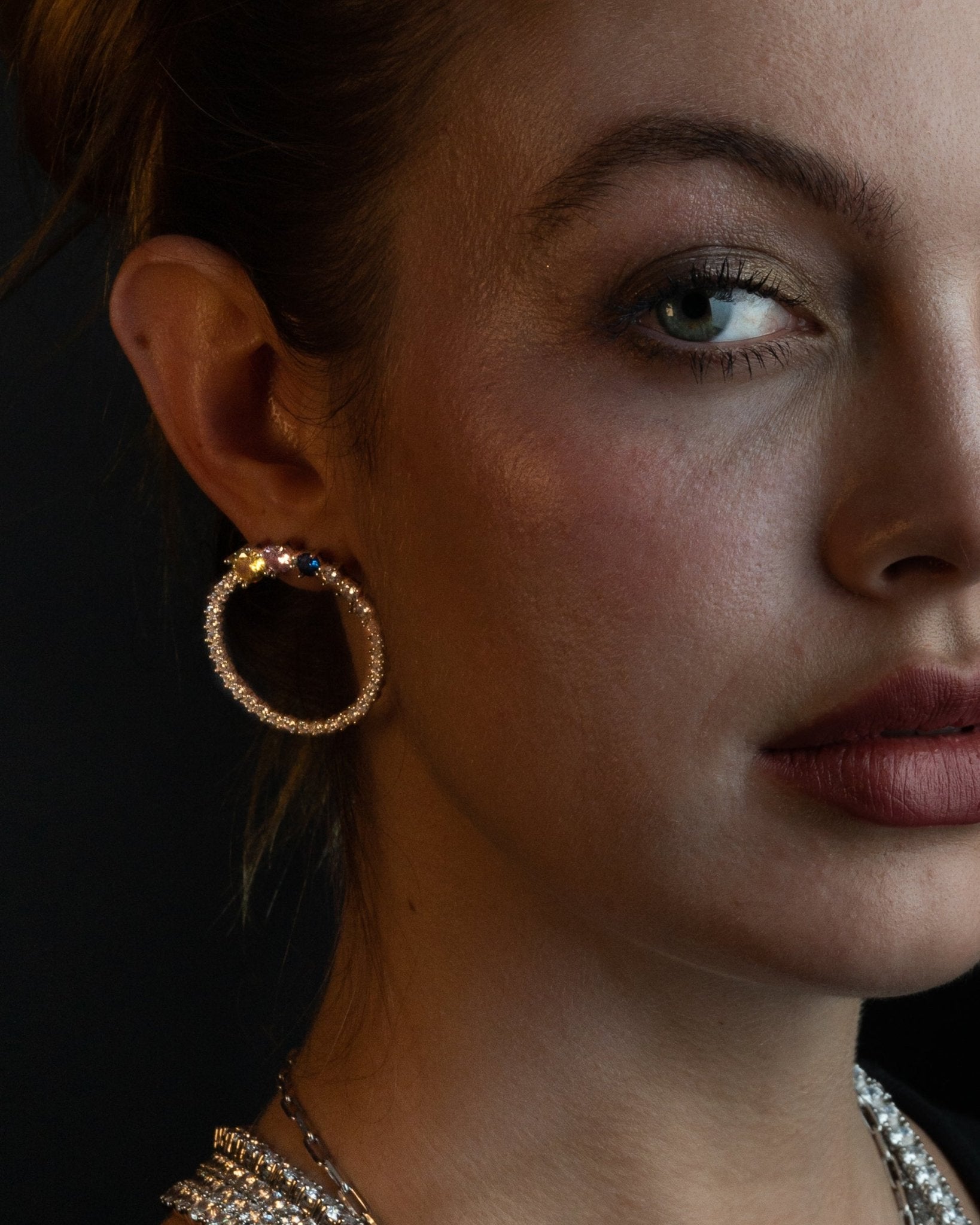 L’Amour earrings with colorful bezel-set simulated diamonds and clear accents in sterling silver, vintage-inspired design