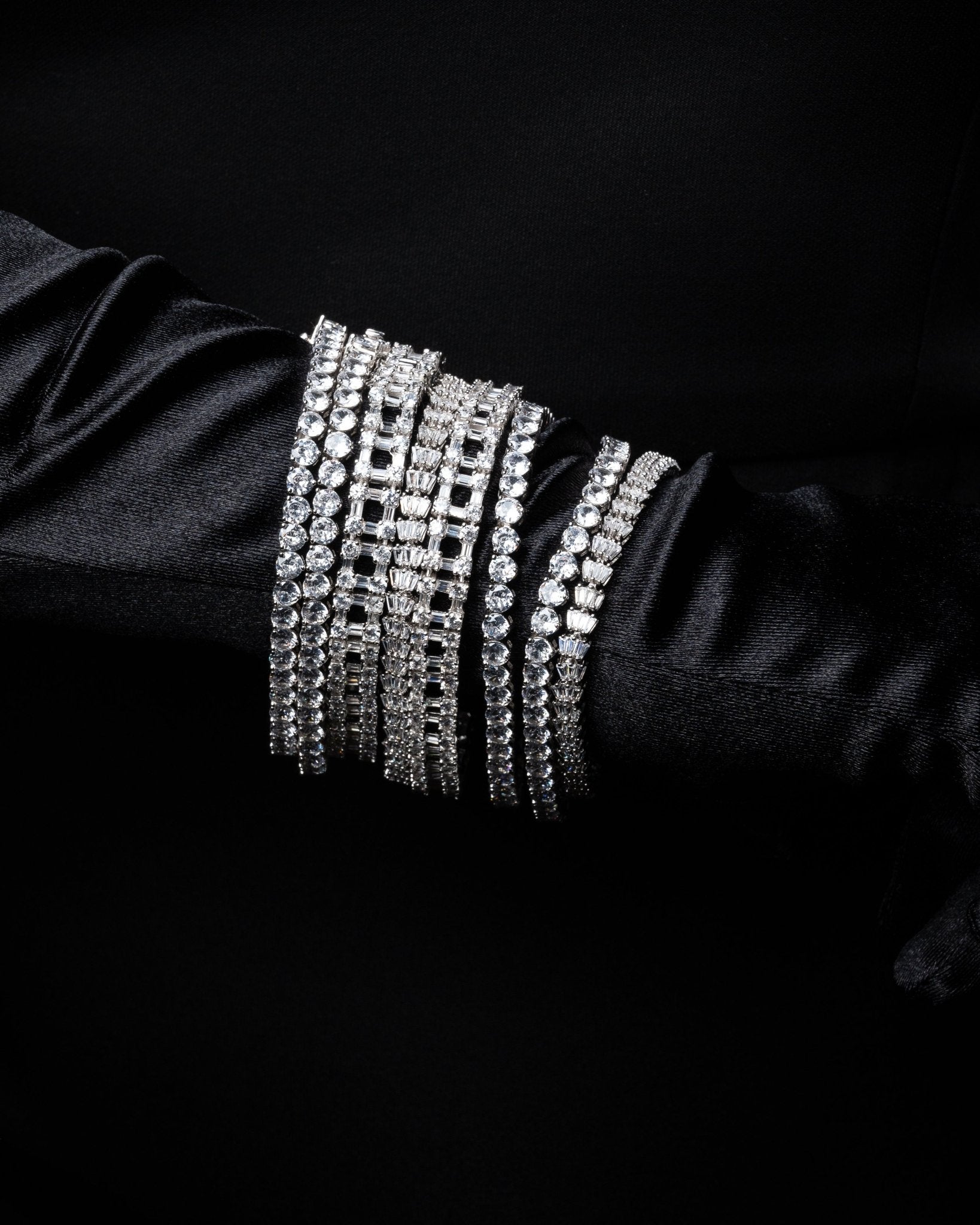 Silvi Bracelet featuring emerald-cut simulated diamonds set in polished sterling silver for a bold, elegant look