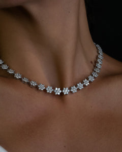Brigitte Fleur  Old Hollywood/ it girl refined silver  floral rivière  design by Godfrey Allure/ Allyure stones