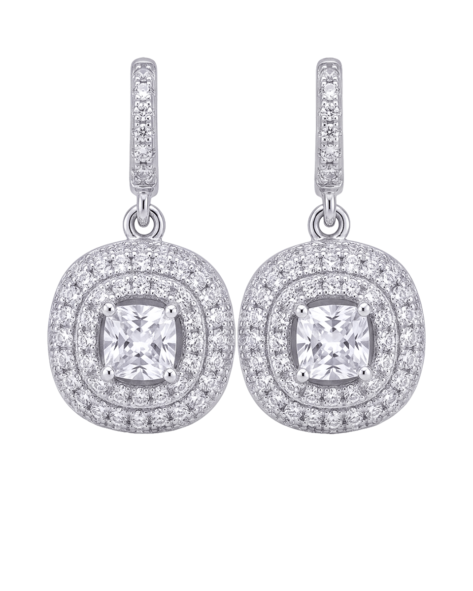 Clara Drop Earrings — Cushion Cut - Godfrey Allure | Old Hollywood Sterling Silver Jewelry & Rivière Necklaces