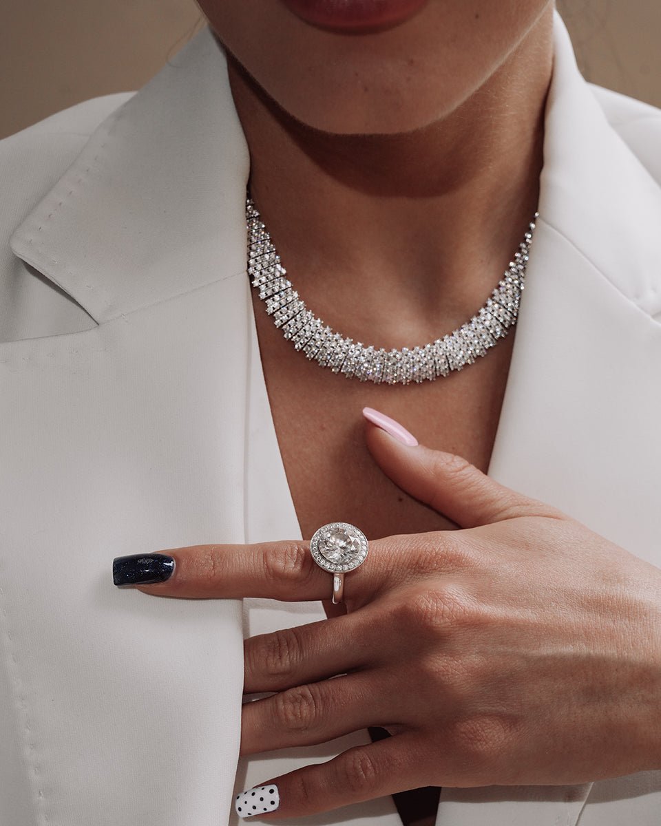 DeMille Necklace — Statement linear round - cut stones - Godfrey Allure | Old Hollywood Sterling Silver Jewelry & Rivière Necklaces