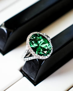 Eden, Oval Shaped Simulated Emerald Sterling Silver Ring - Godfrey Allure Jewelry | Premium Sterling Silver Women’s Jewelry