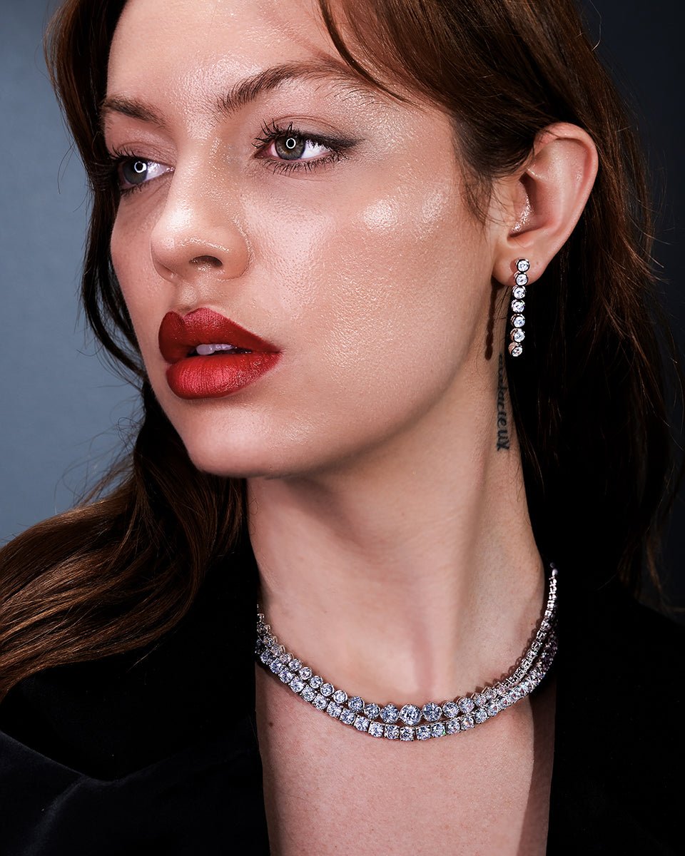 Lombard Drop Earrings in Sterling Silver with Cubic Zirconia – Godfrey Allure Jewelry