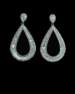 Velez, Emerald and Round Cut Simulated Diamond Silver Earrings
