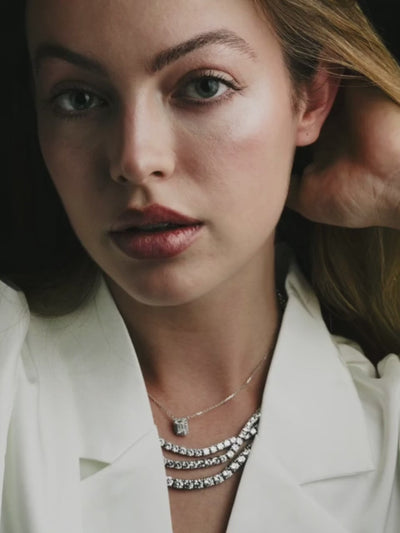 Irene Old Hollywood it girl rivière necklace in refined sterling silver and Allyure Stones by Godfrey Allure