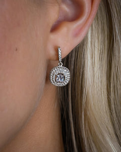 Clara, Cushion Cut Simulated Diamond Silver Drop Earrings