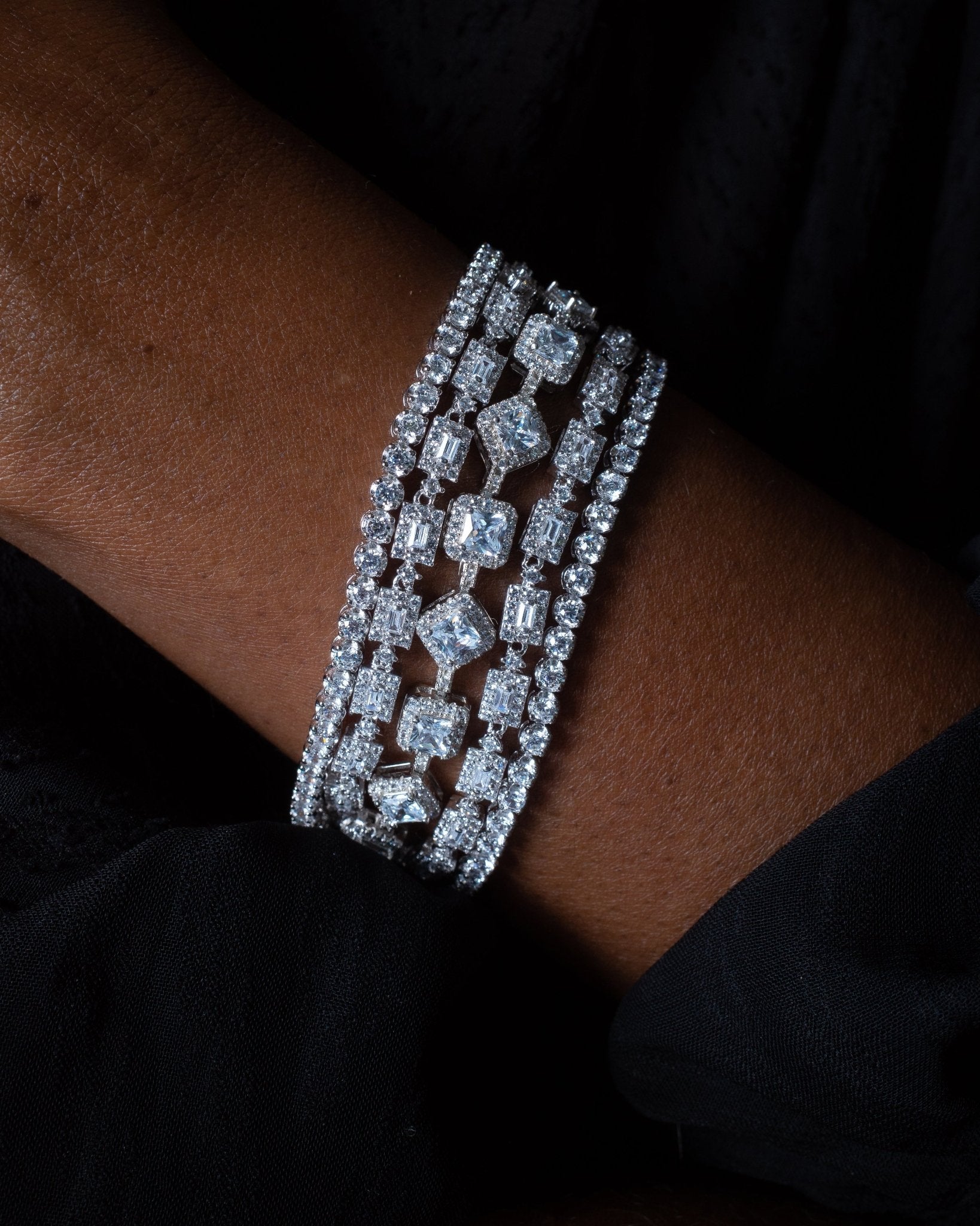 Angelica Bracelet featuring baguette-cut simulated diamonds set in polished sterling silver