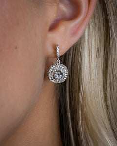 Clara, Cushion Cut Simulated Diamond Drop Earrings in Sterling Silver