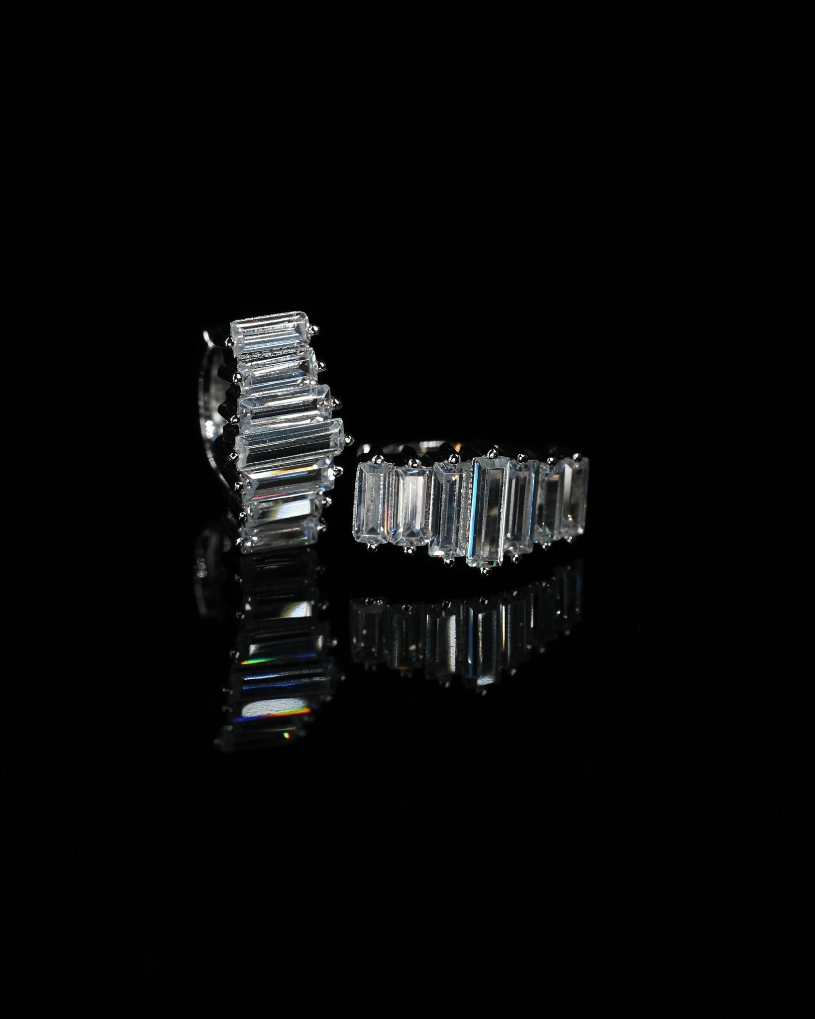 Franca, Graduated Baguette-Cut Simulated Diamond Huggie Earrings in Sterling Silver