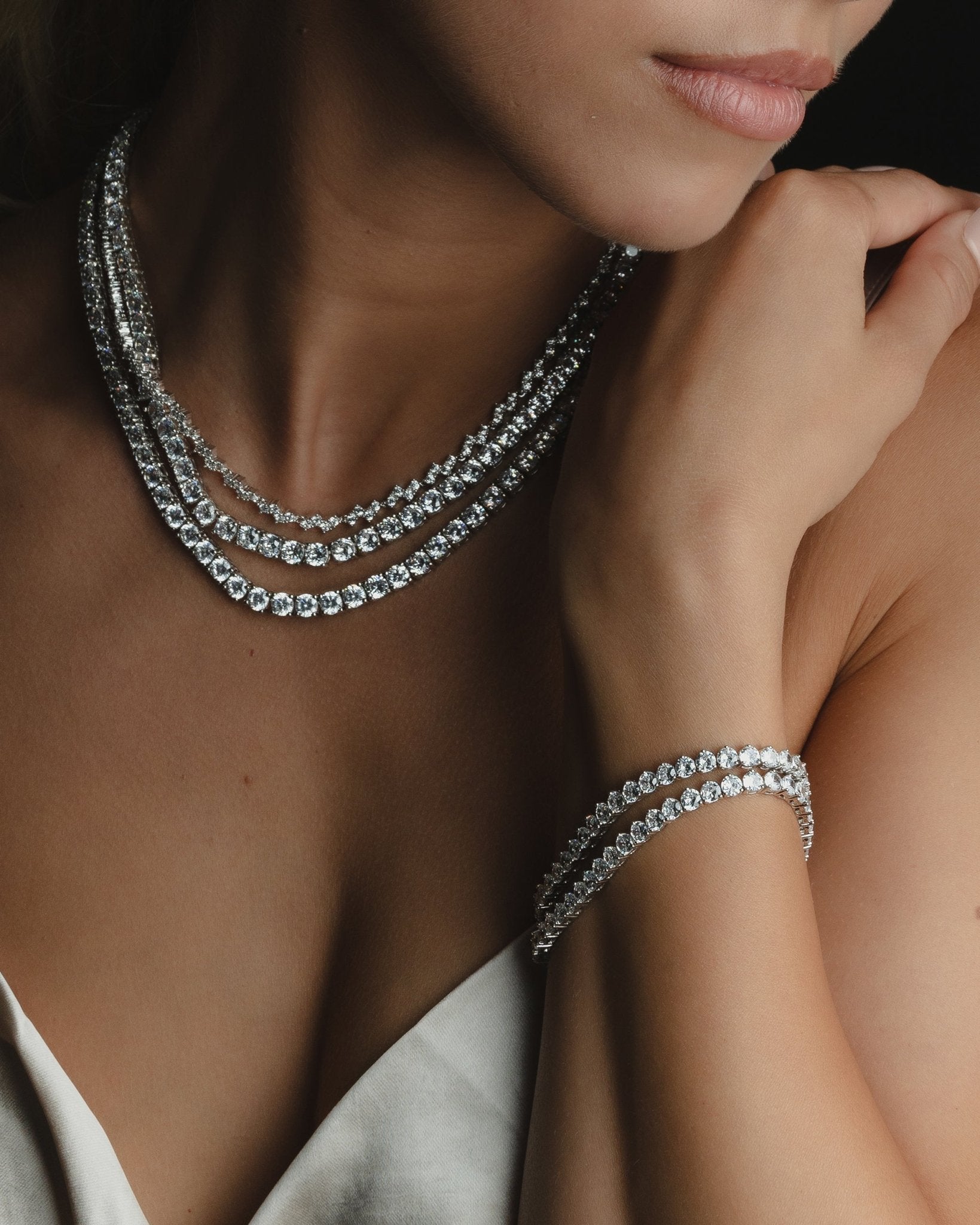 Irene Bracelet with round-cut simulated diamonds set in sterling silver Old Hollywood/it girl jewelry by Godfrey Allure