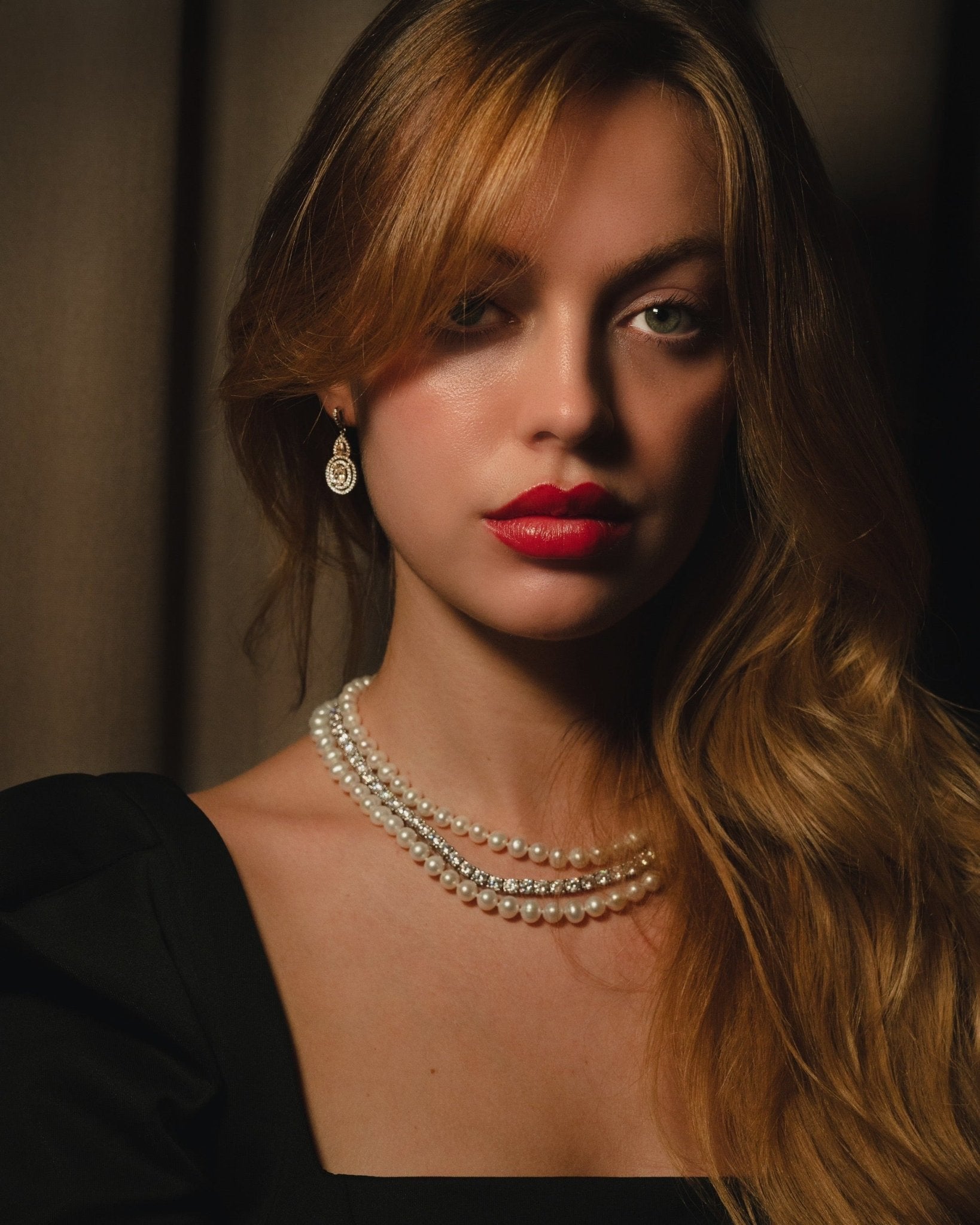 Josephine, Sterling Silver Drop Earrings with Two Simulated Diamond Center Stones and Pavé Accents