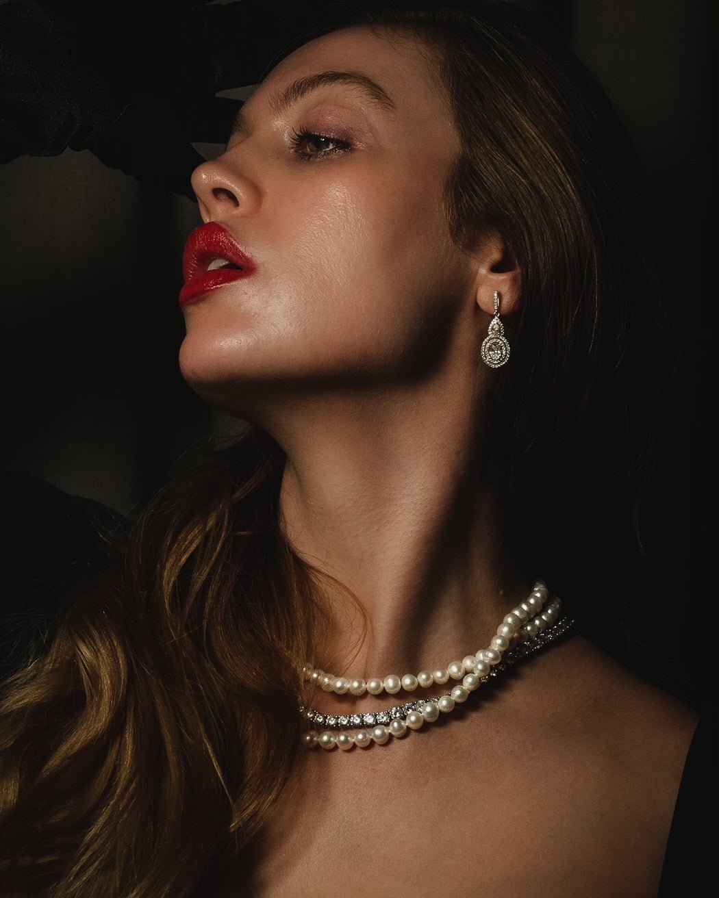 Josephine, Sterling Silver Drop Earrings with Two Simulated Diamond Center Stones and Pavé Accents