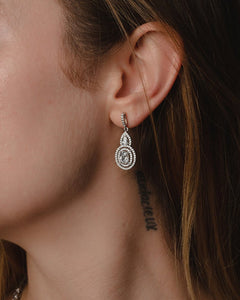 Josephine, Sterling Silver Drop Earrings with Two Simulated Diamond Center Stones and Pavé Accents