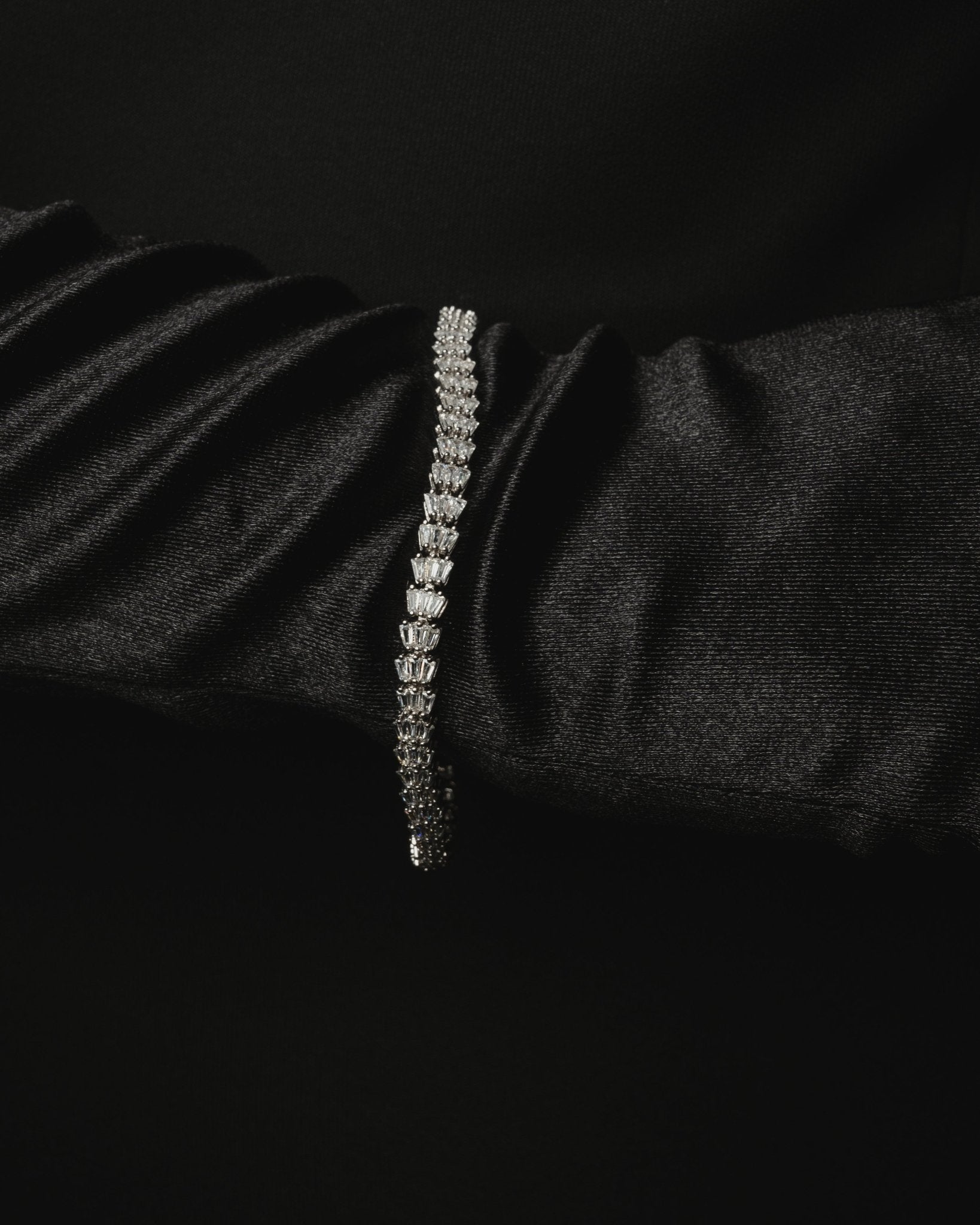 Myrna, Multi-Faceted Baguette-Cut Simulated Diamond Tennis Bracelet in Sterling Silver