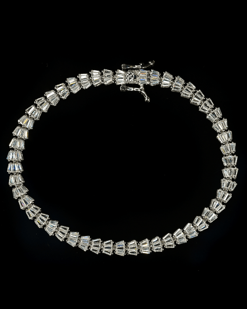 Myrna, Multi-Faceted Baguette-Cut Simulated Diamond Tennis Bracelet in Sterling Silver