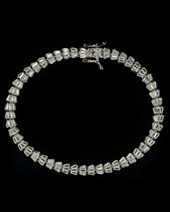 Myrna, Multi-Faceted Baguette-Cut Simulated Diamond Tennis Bracelet in Sterling Silver