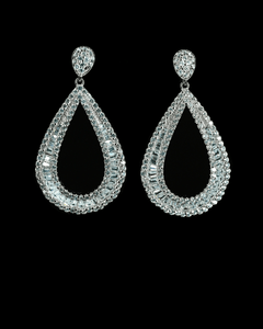Velez Earrings with emerald and round cut simulated diamonds set in sterling silver for vintage-inspired elegance